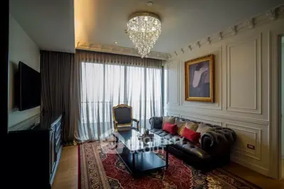 Luxurious living room with elegant chandelier and classic decor