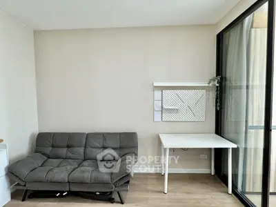 Modern living room with sleek sofa and minimalist decor