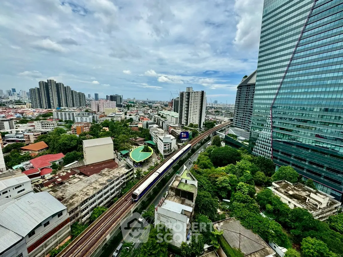 Stunning cityscape view with modern skyscrapers and lush greenery, showcasing urban living at its finest.
