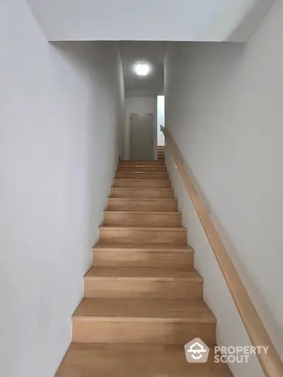 Minimalist wooden staircase in modern home interior