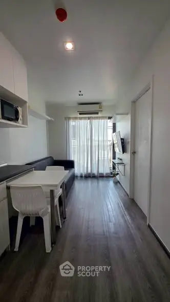 Modern living room with sleek design and natural light