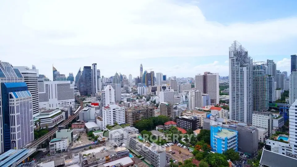 Stunning cityscape view showcasing modern skyscrapers and urban landscape under a clear blue sky.