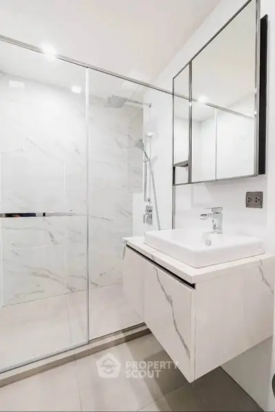 Modern bathroom with sleek design and glass shower enclosure