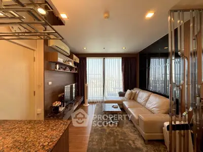 Luxurious living room with modern decor and stunning city view