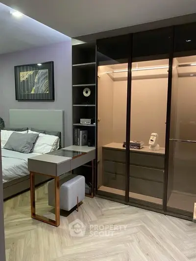 Luxurious bedroom with modern wardrobe and stylish decor