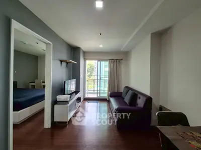 Modern living room with balcony view in stylish apartment