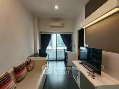 Modern living room with balcony view in a stylish apartment