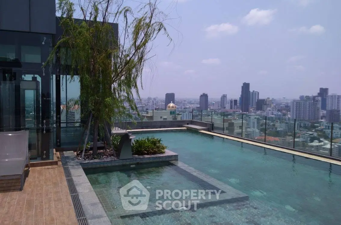 Stunning rooftop pool with panoramic city skyline views, perfect for luxury urban living.