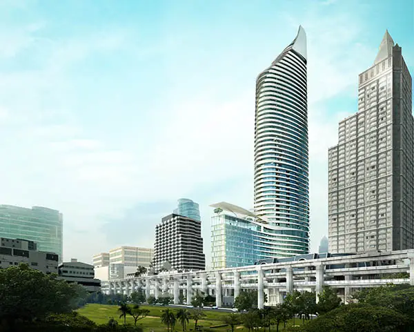 Stunning modern skyscraper with unique architecture in urban skyline