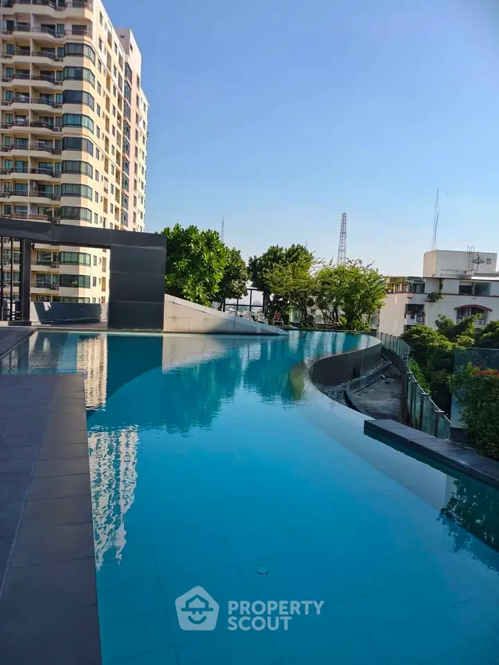 Luxurious rooftop infinity pool with stunning city views in modern high-rise building.