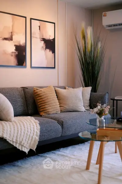 Stylish living room with modern decor and cozy seating area