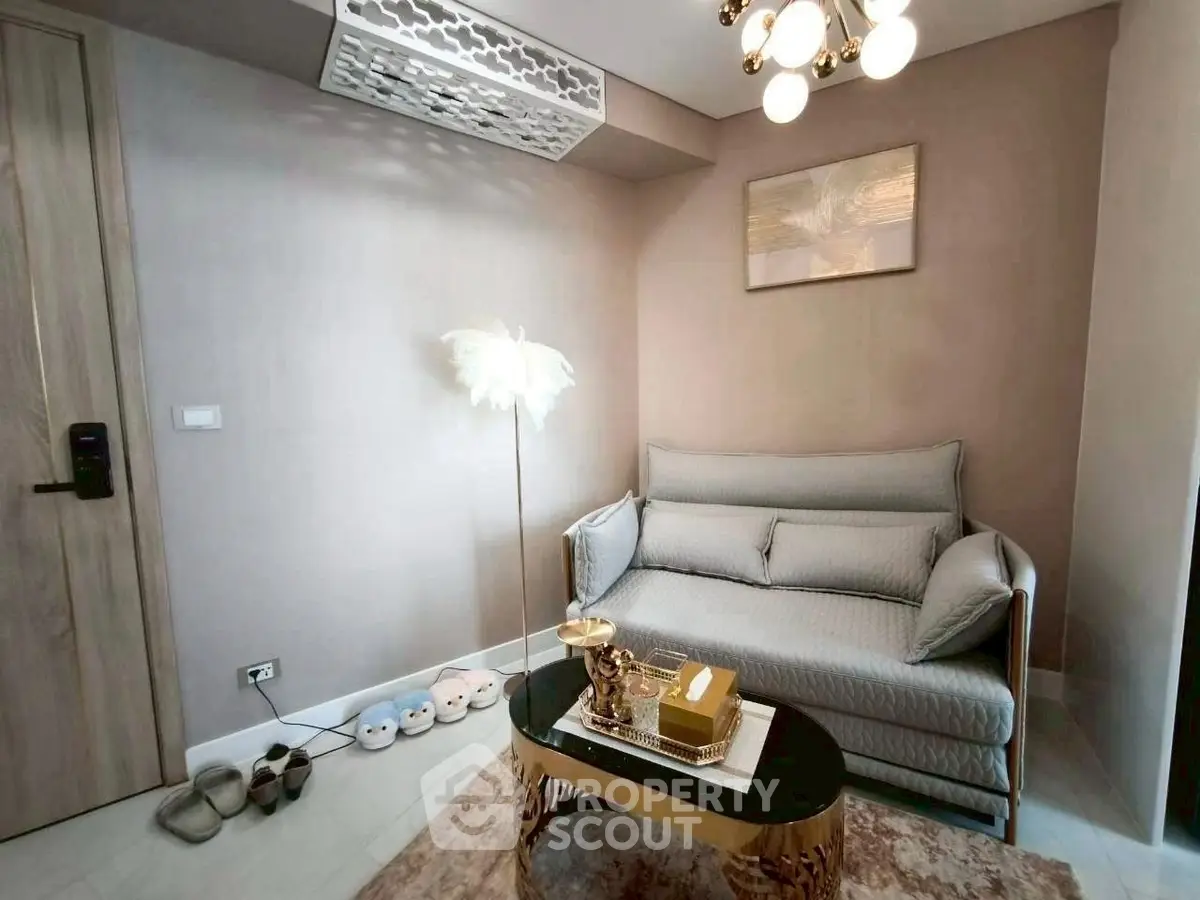 Cozy living room with elegant sofa and modern decor