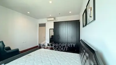 Spacious bedroom with modern furniture and ample natural light