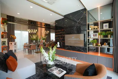 Luxurious modern living room with elegant decor and spacious seating area