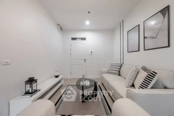 Modern minimalist living room with stylish decor and neutral tones