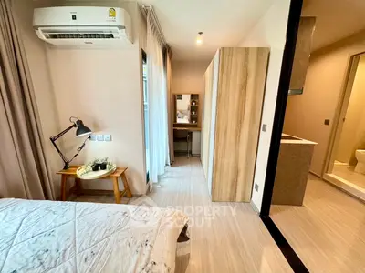 Modern bedroom with air conditioning and stylish decor in a cozy apartment