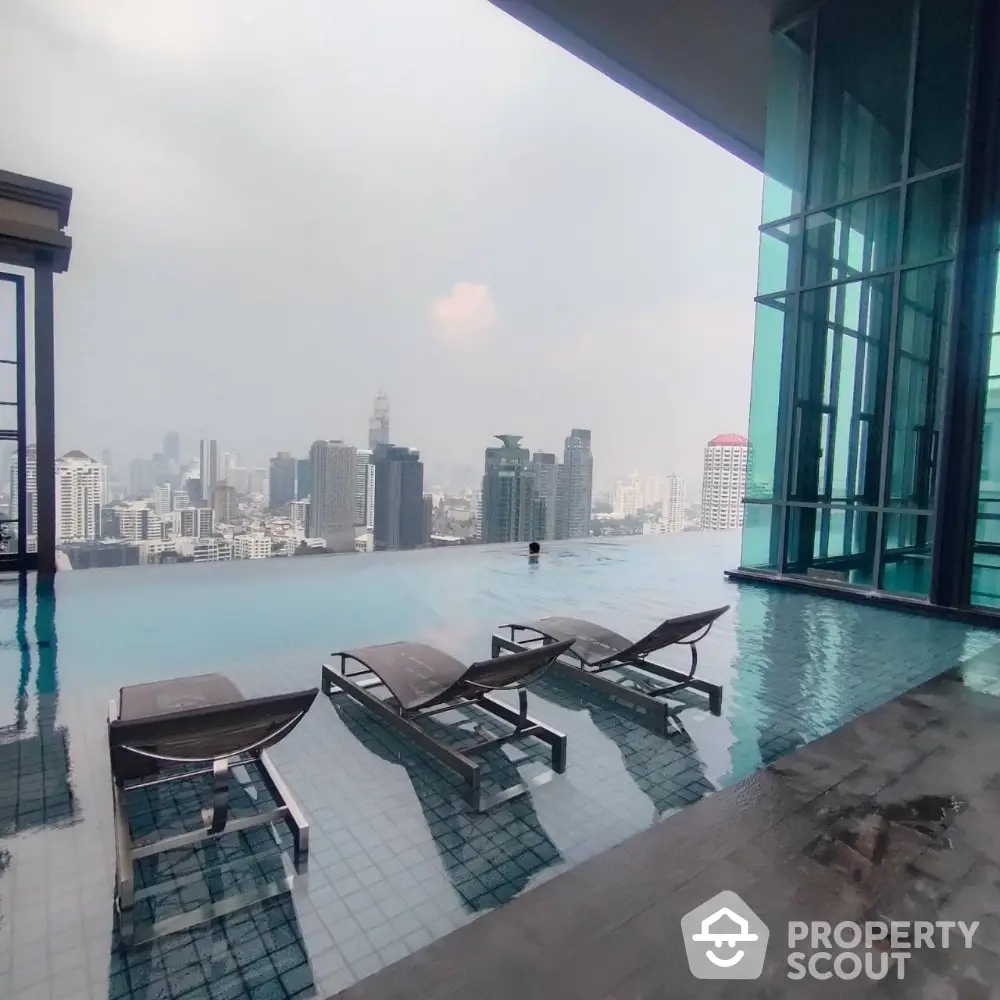 Luxurious rooftop infinity pool with stunning city skyline view