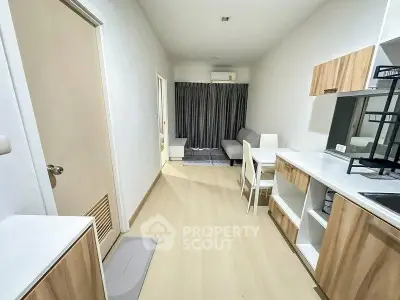 Modern apartment interior with open layout and stylish wooden finishes
