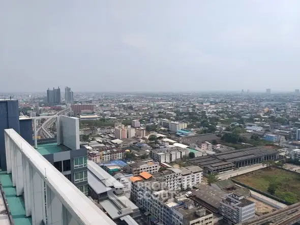 Stunning cityscape view from high-rise building balcony