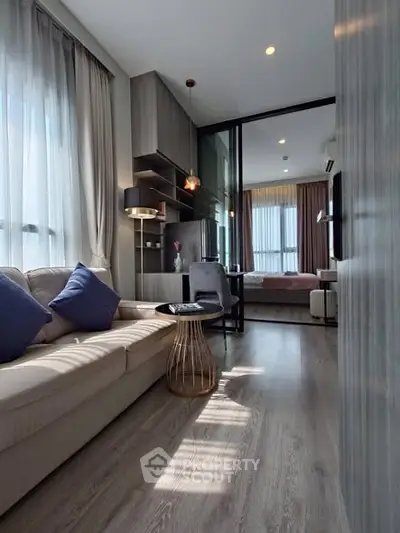 Modern living room with stylish decor and natural light