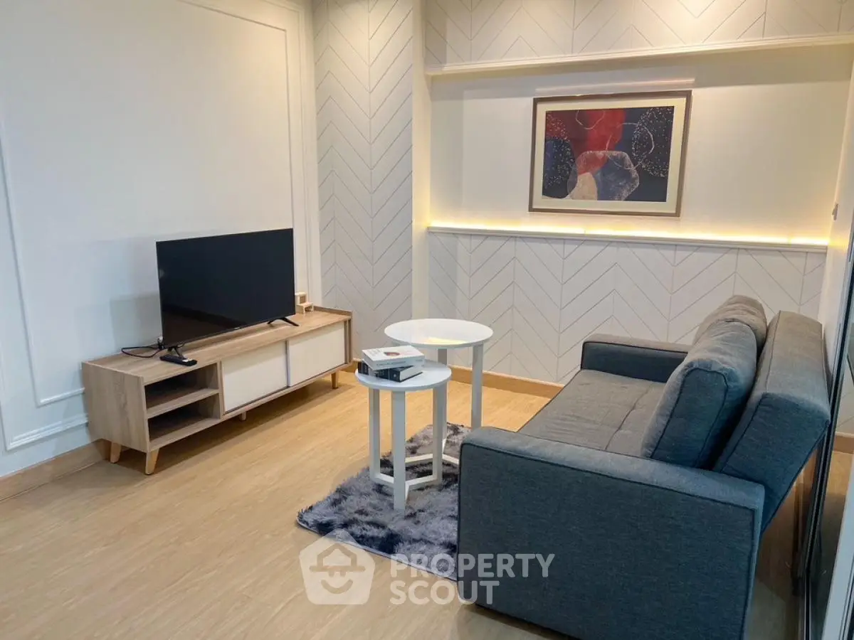 Modern living room with stylish decor and cozy seating area