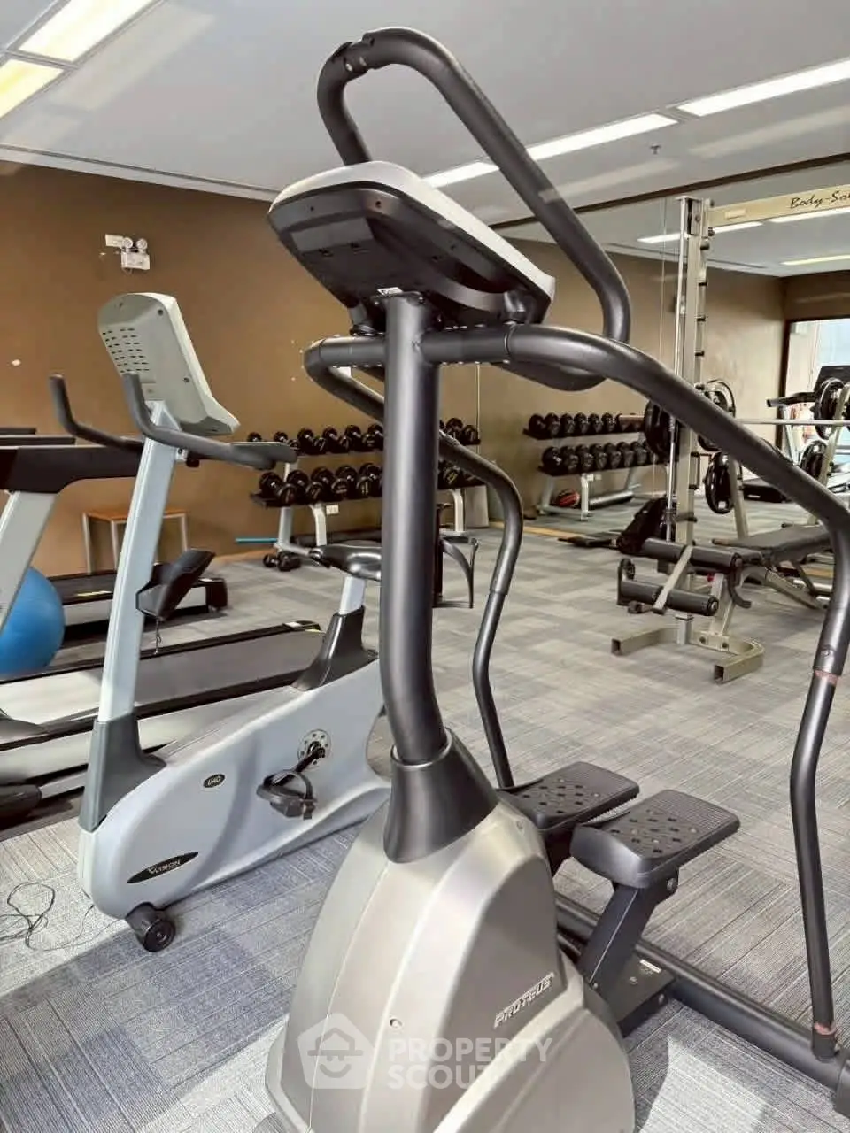 Modern gym with exercise equipment in a residential building