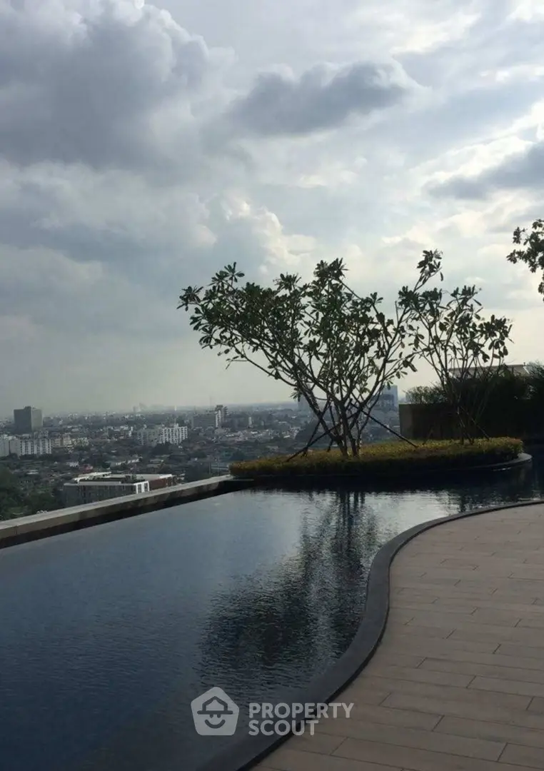 Luxurious rooftop pool with stunning city skyline view, perfect for relaxation and leisure.