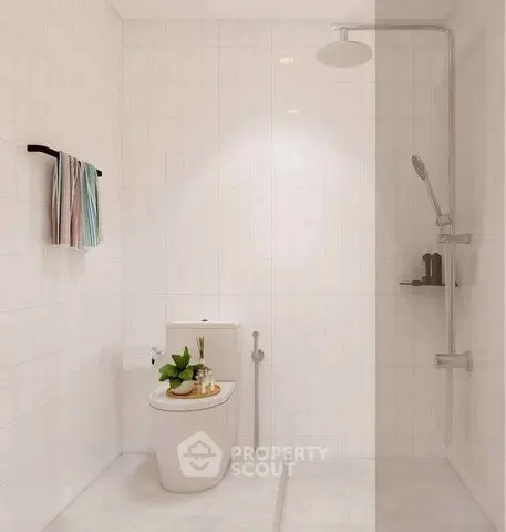Modern minimalist bathroom with sleek shower and elegant decor