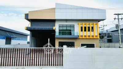 Modern industrial building with unique architectural design and spacious exterior