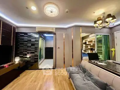 Luxurious modern living room with elegant lighting and stylish decor