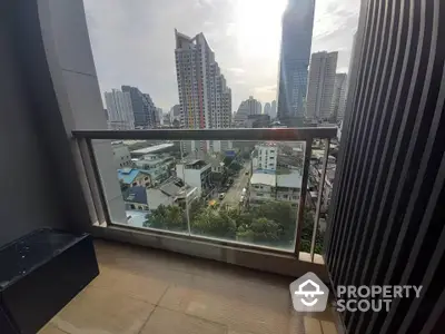 Stunning city view from a modern balcony in a high-rise building