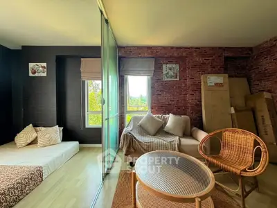 Cozy living room with modern decor and natural light