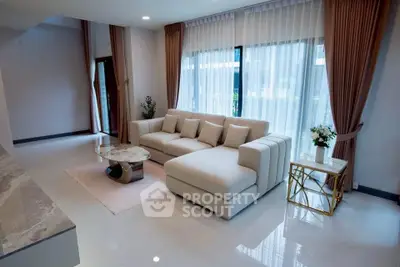 Spacious modern living room with elegant sofa and chic decor