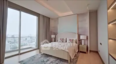 Luxurious bedroom with stunning city view and elegant decor