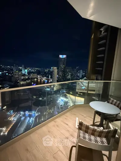 Stunning city skyline view from a modern balcony at night