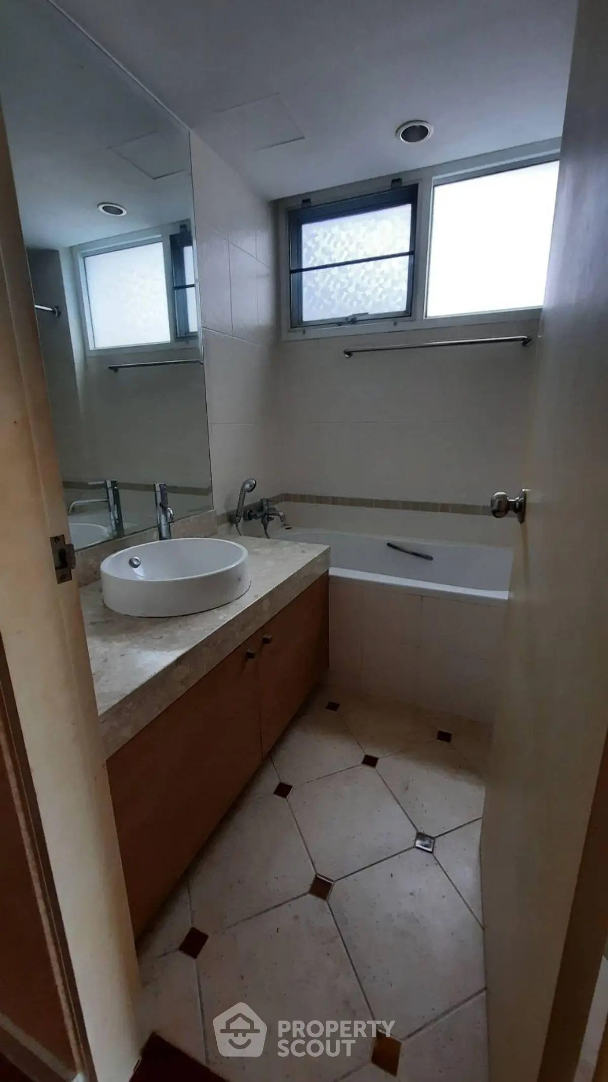 Cozy bathroom with modern fixtures and natural light