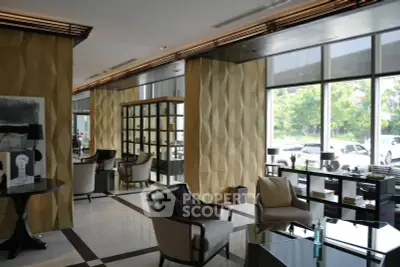 Luxurious modern living room with elegant decor and large windows