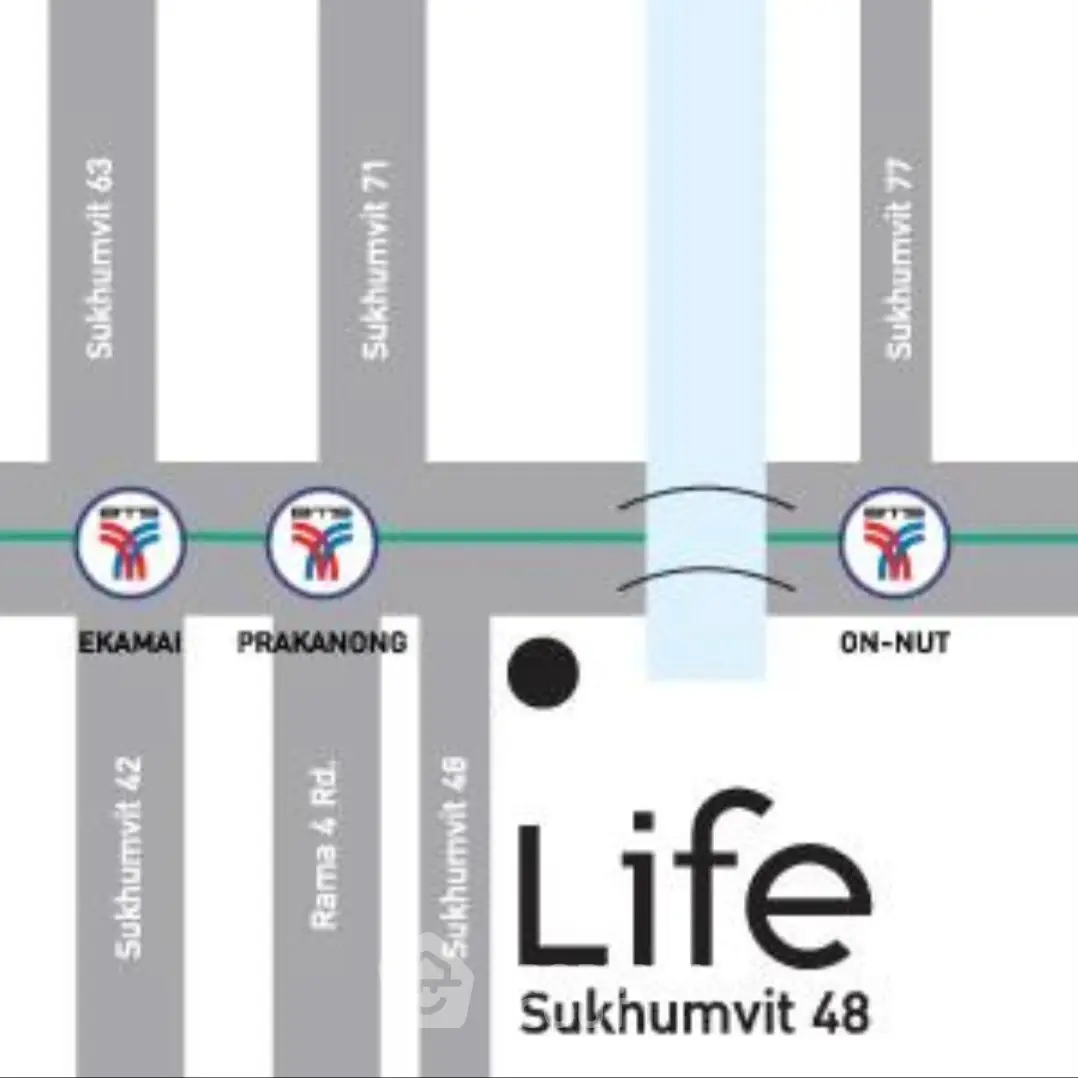 Map showing location of Life Sukhumvit 48 near major roads and transit stations.