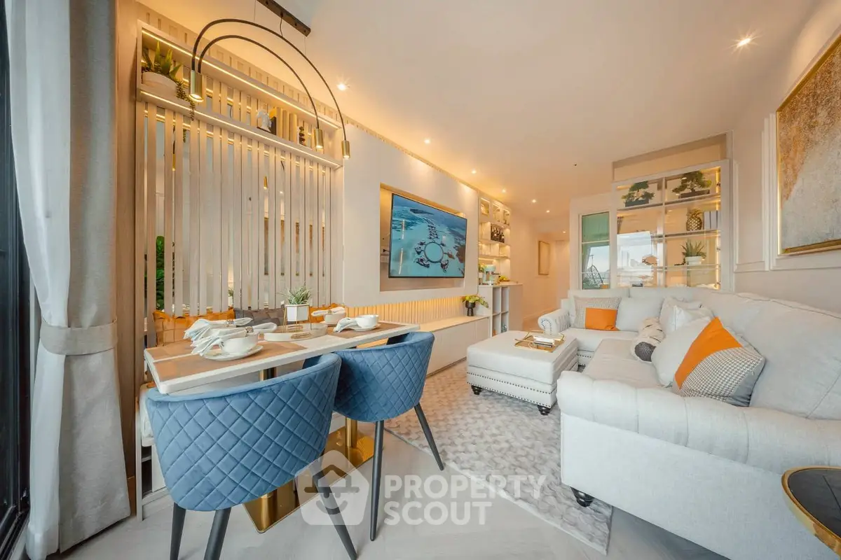 Luxurious modern living room with elegant decor and cozy seating area