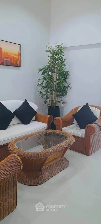 Charming living room with wicker furniture and elegant decor