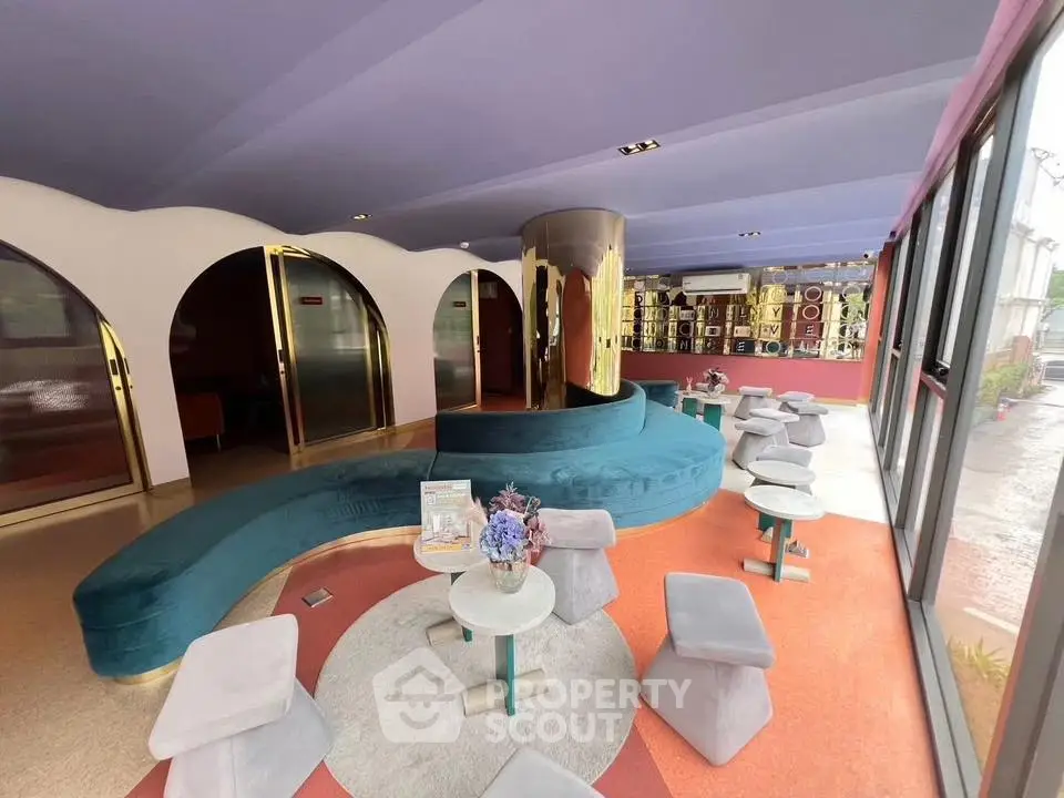 Stylish modern lounge with unique seating and vibrant decor