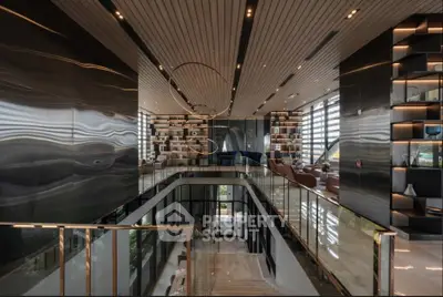 Luxurious modern living room with high ceilings and elegant decor