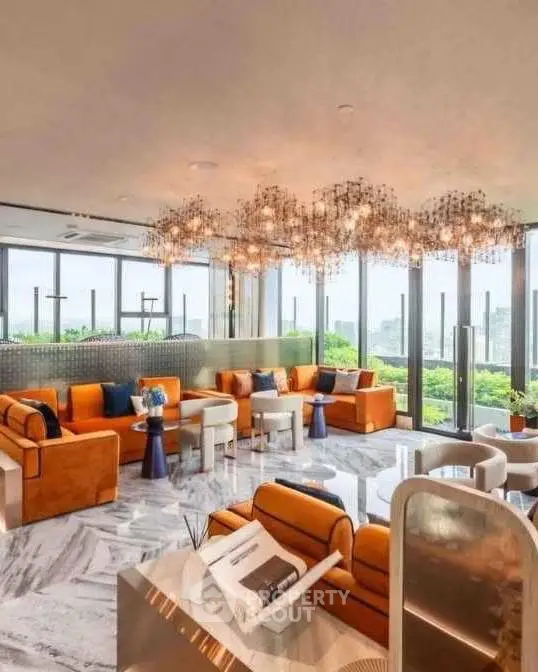 Luxurious living room with stunning city view and modern decor