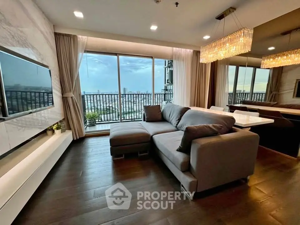 Luxurious living room with stunning city view and elegant decor