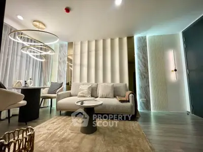 Luxurious modern living room with elegant lighting and stylish decor