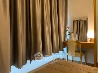 Cozy bedroom with elegant curtains and a stylish dressing table