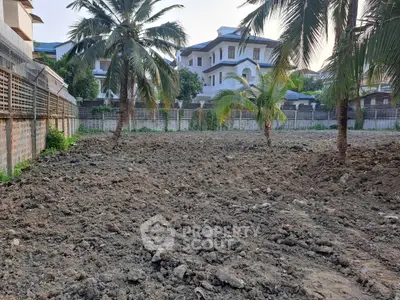 Vacant land with palm trees, ideal for residential development in a serene neighborhood.