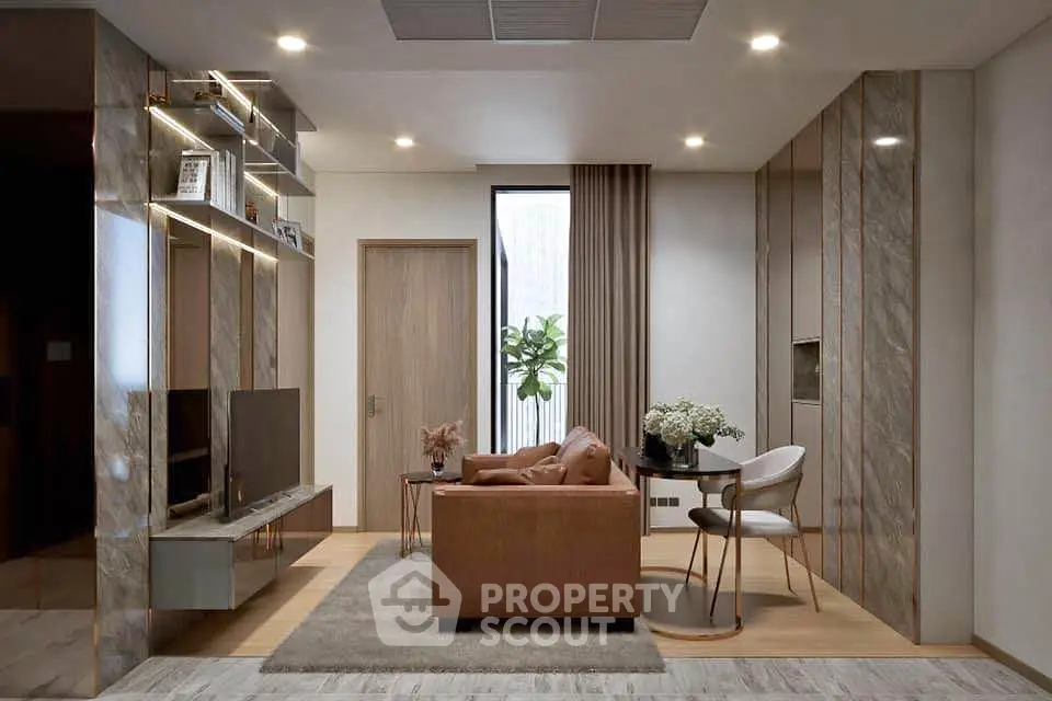 Luxurious modern living room with elegant decor and stylish furniture, perfect for sophisticated urban living.