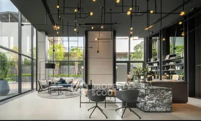 Luxurious modern living room with floor-to-ceiling windows and stylish decor