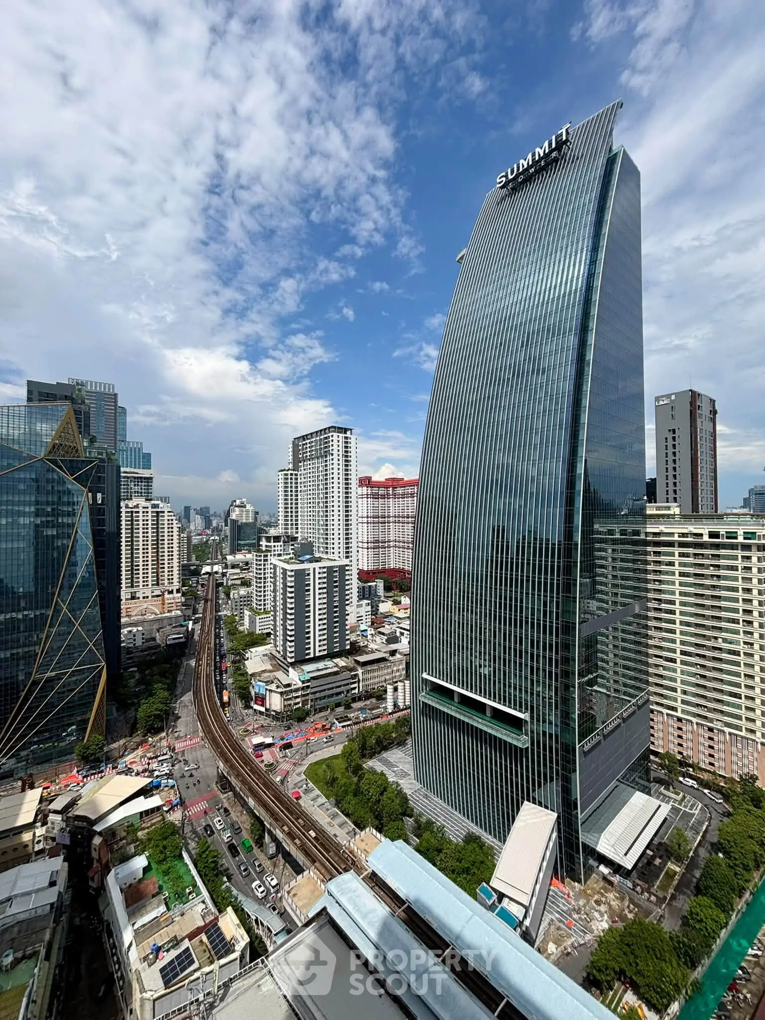 Stunning cityscape view featuring modern skyscrapers and urban skyline, perfect for real estate investment.